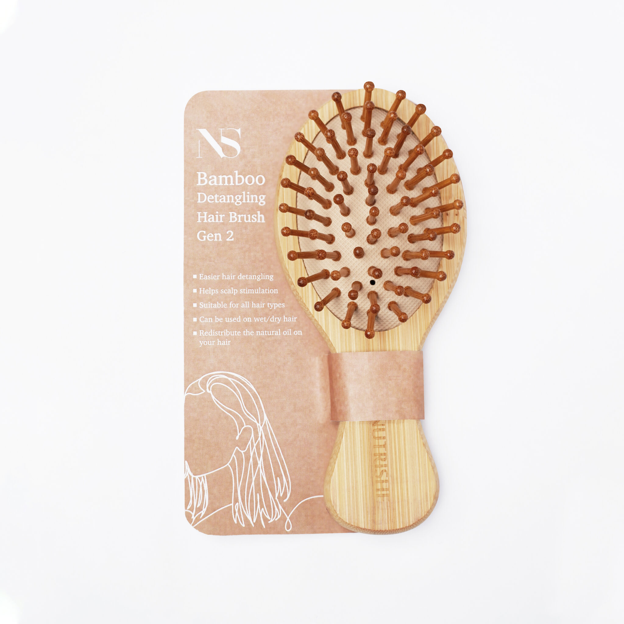 Bamboo Detangling Hair Brush Putih